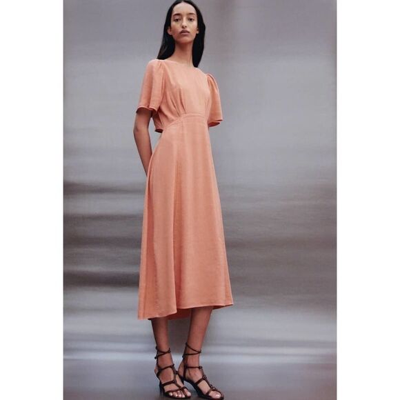 Zara linen blend midi dress cut out open back - Picture 4 of 6